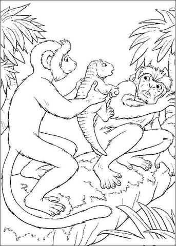 The Female Monkey Gives A Baby Dinosaur To The Male Monkey  Coloring Page